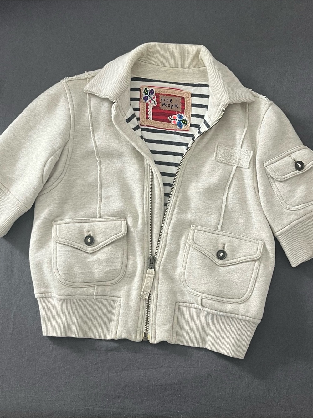 Free People  Light Cream Zip-Front Jacket